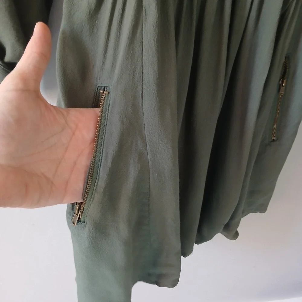Maeve Women's Size XS Olive Green Faux Wrap Midi Dress Zip Pockets Roll-Tab - Picture 7 of 12